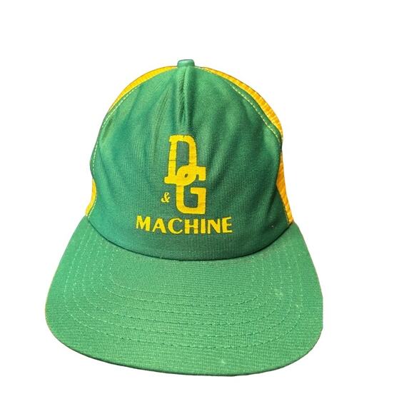 vintage snapback New Era hat D & G Machine green and yellow trucker dad cap - Picture 2 of 6